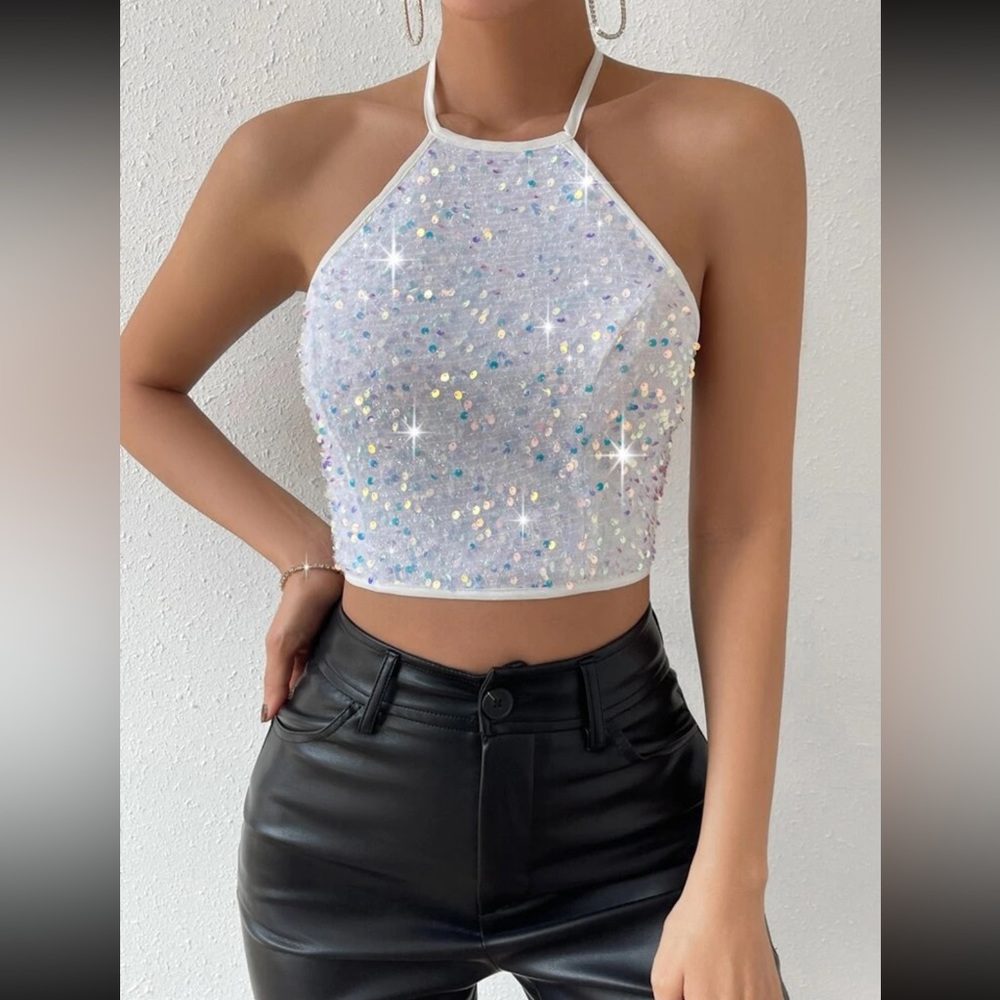 Iridescent Halter Crop Top BRAND NEW SHEIN Small